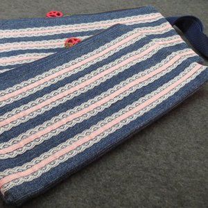 Set of 2 Lace on Denim Zippered Makeup Bag Clutch Purse NEW with Tags